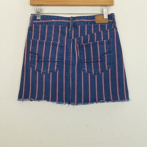 American Eagle Outfitters Hi-Rise Mini Striped Stretch Denim Skirt Blue/Red 2 - Picture 3 of 5